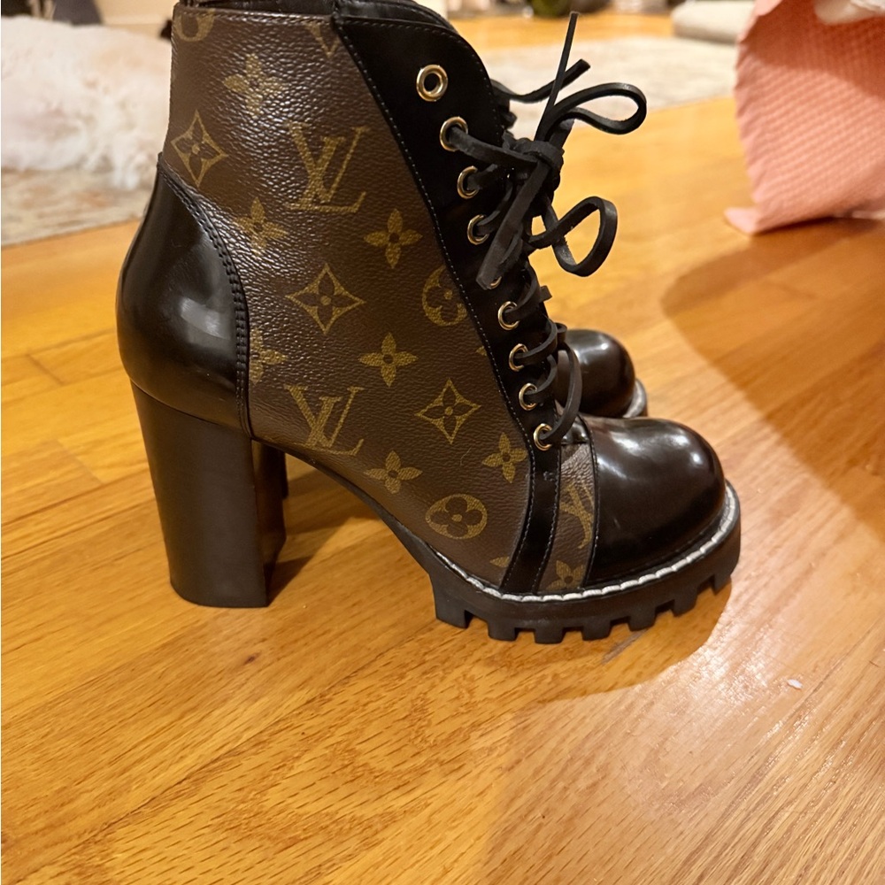 Louis Vuitton Monogram Black and Brown Heeled Boots